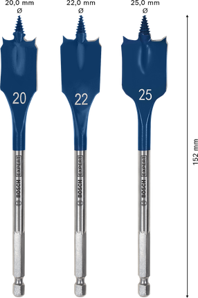 „Bosch EXPERT“ savaiminio pjovimo greitaeigių kastuvinių grąžtų rinkinys, 20, 22, 25 mm.